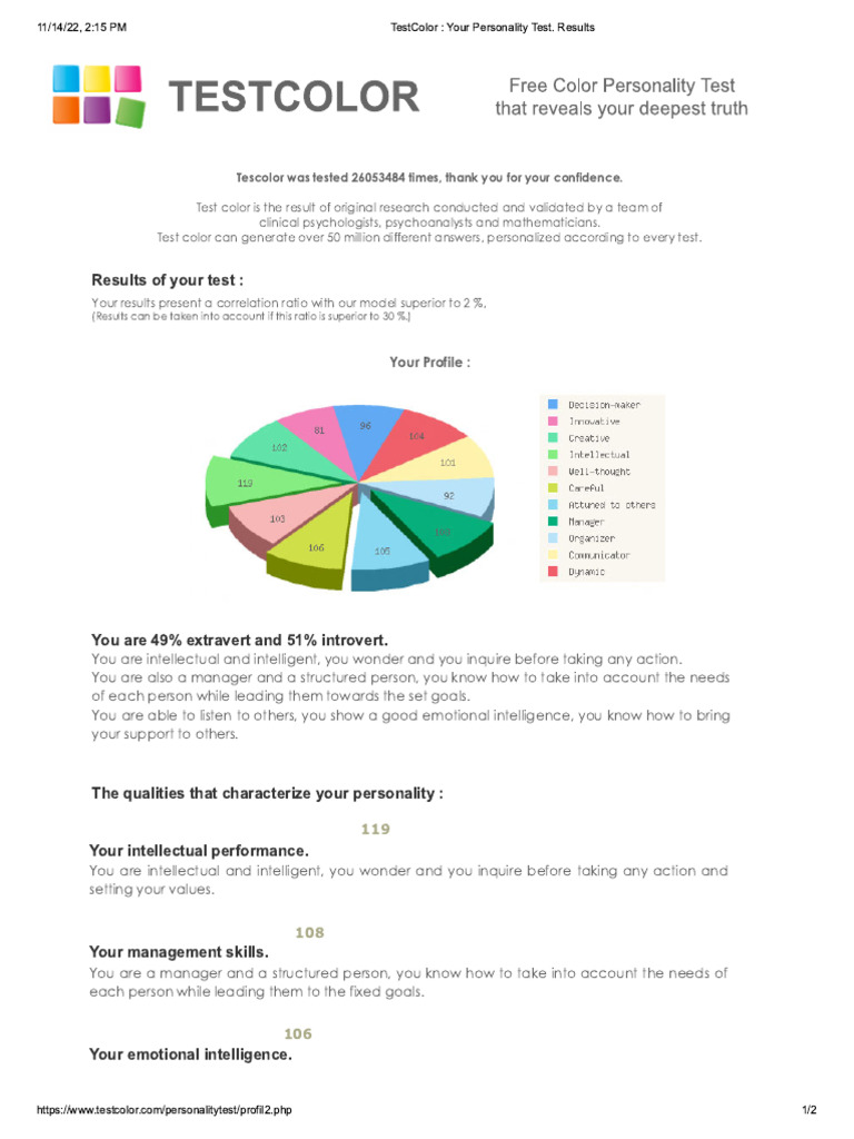 TestColor - Your Personality Test | PDF