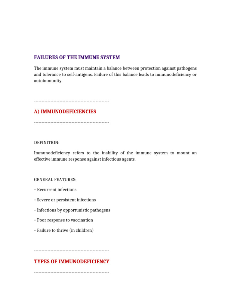 Failures of Immune System Immunology BS Level | PDF | Immunodeficiency ...
