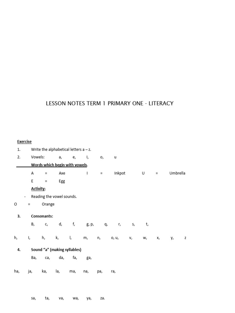 P.1 Lesson Notes Term 1 | PDF | Languages | Foreign Language Studies