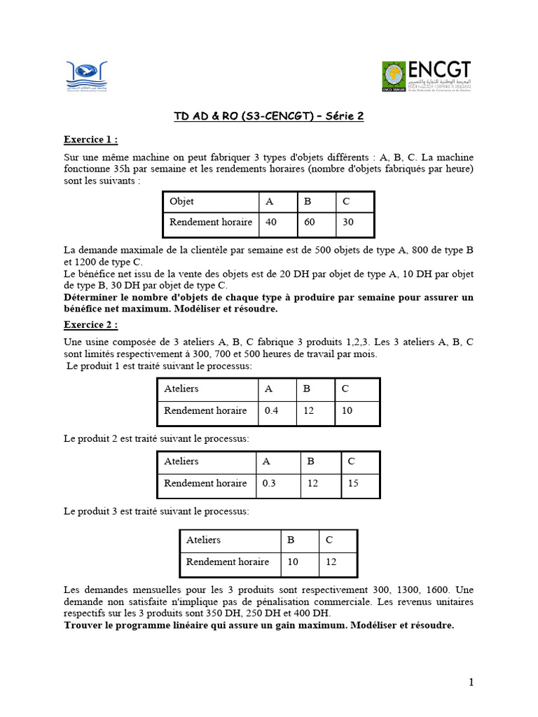 Td2 AD&RO S3CENCGT | PDF | Optimisation linéaire | Logique mathématique