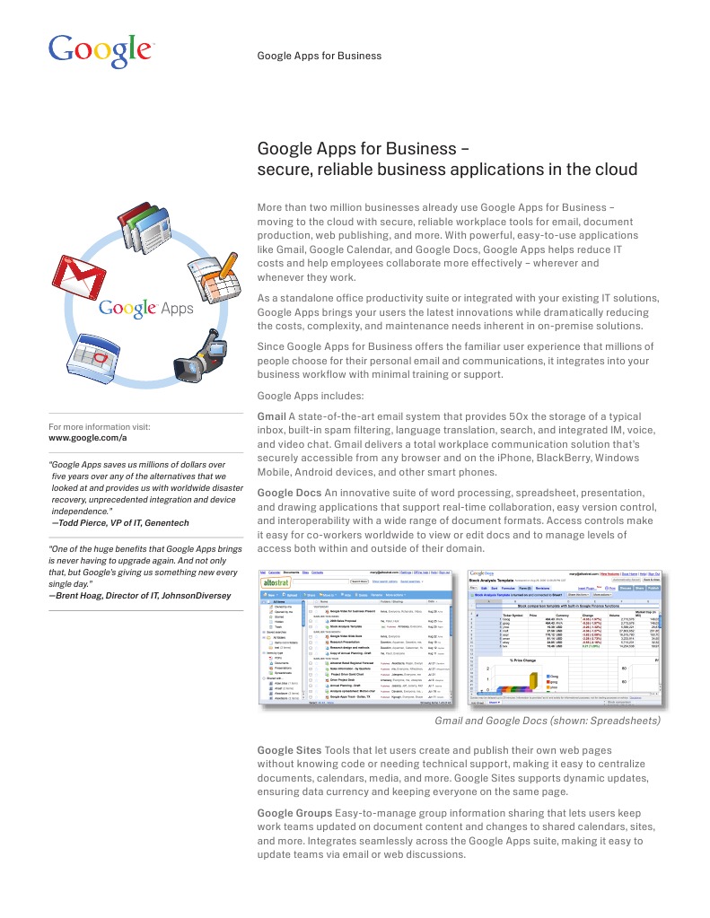 Google Apps Datasheet | PDF | Google | Gmail
