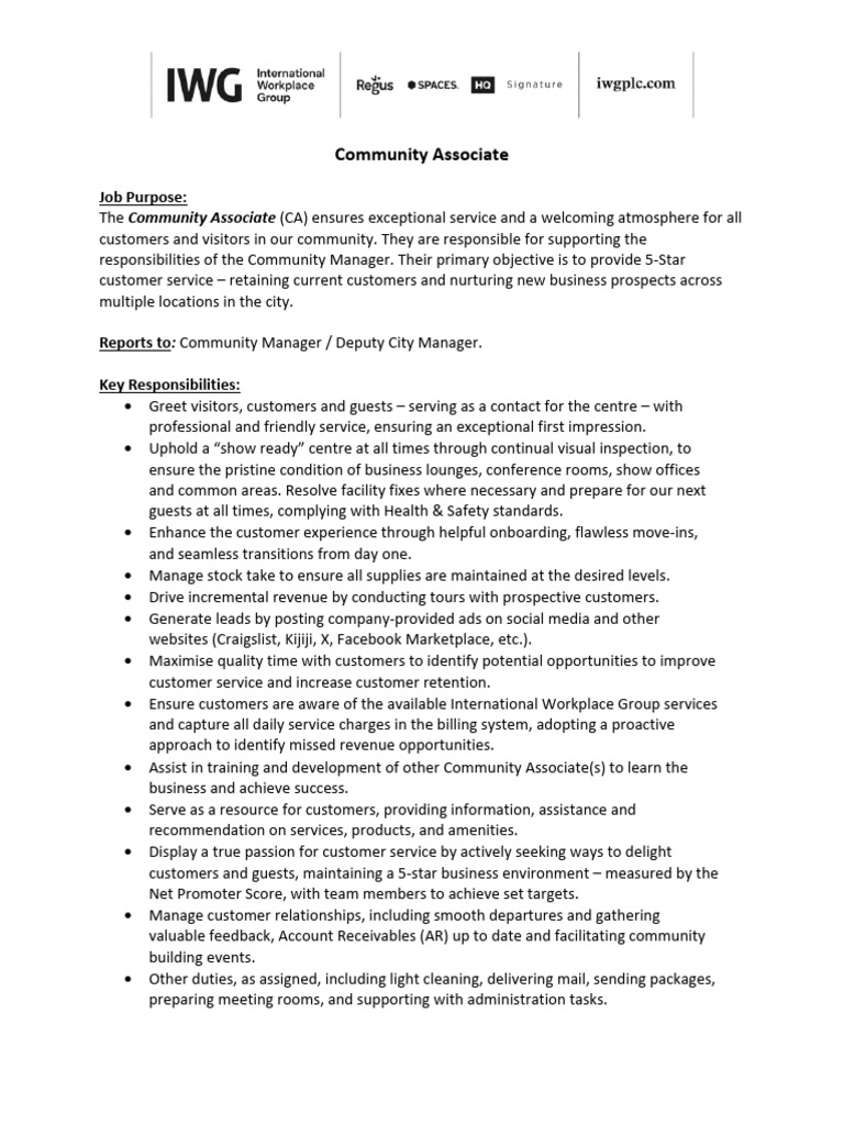 Community Associate Job Description | PDF | Business