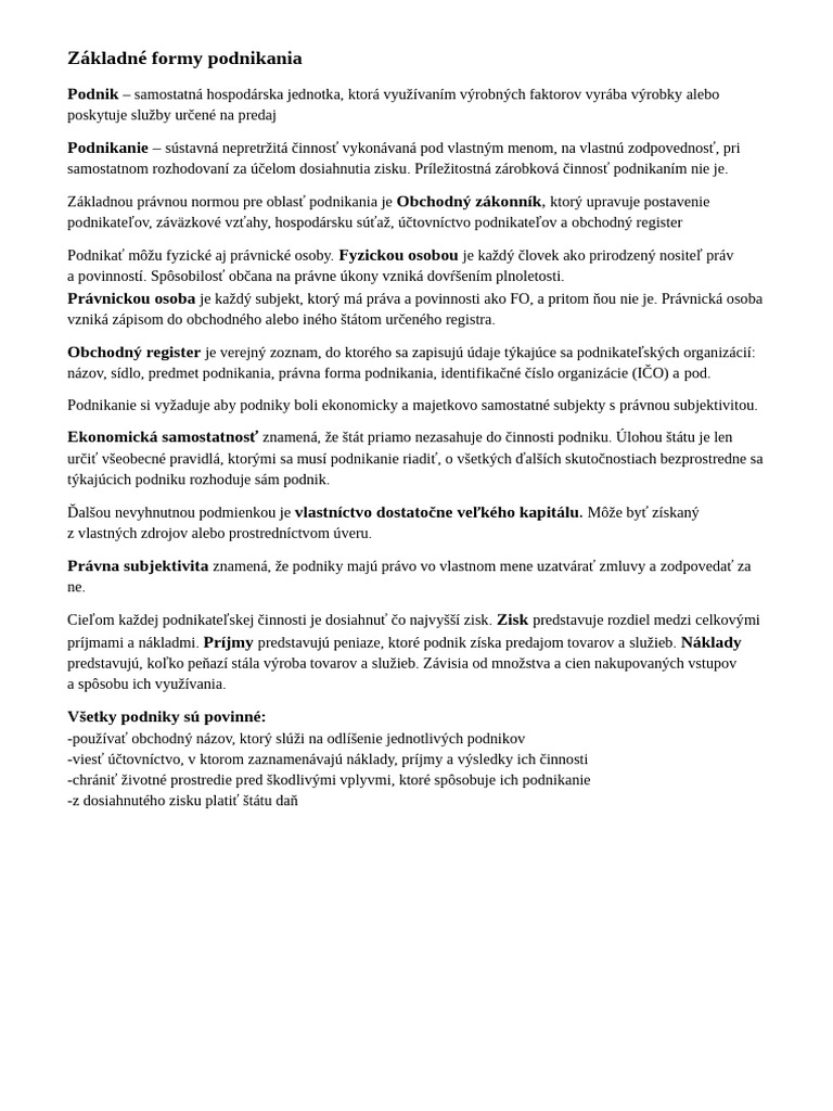 Základné Formy Podnikania | PDF