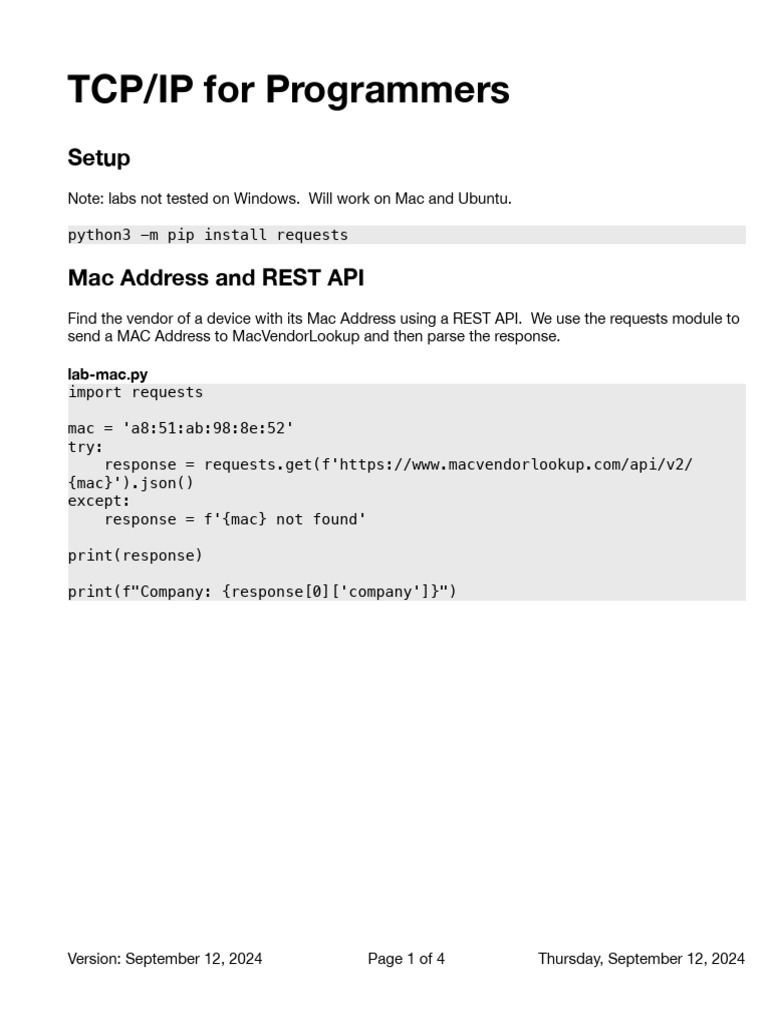 TCP_IP for Programmers - Lab Book | PDF | Internet Protocol Suite ...