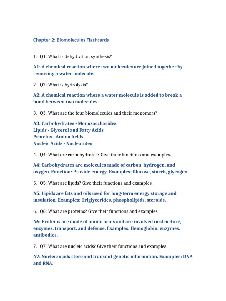 Chapter 2 Biomolecules Flashcards | PDF | Enzyme | Cellular Respiration