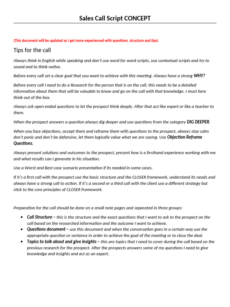 Sales Call Script CONCEPT | PDF | Cognitive Science | Human Communication