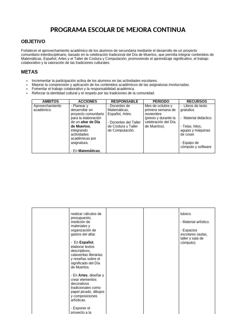 Programa Escolar de Mejora Continua | PDF | Enseñando | Informática