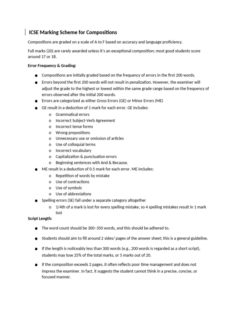 ICSE Marking Scheme - Composition | PDF