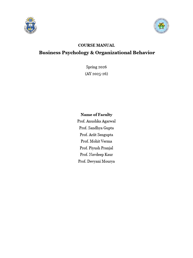 BP&OB Course Manual - 2026 | PDF | Psychology | Organizational Behavior