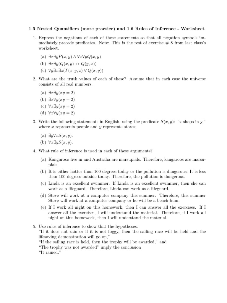 1549499939-MAT2440Worksheet1 6 | PDF | Logic | Mathematical Logic