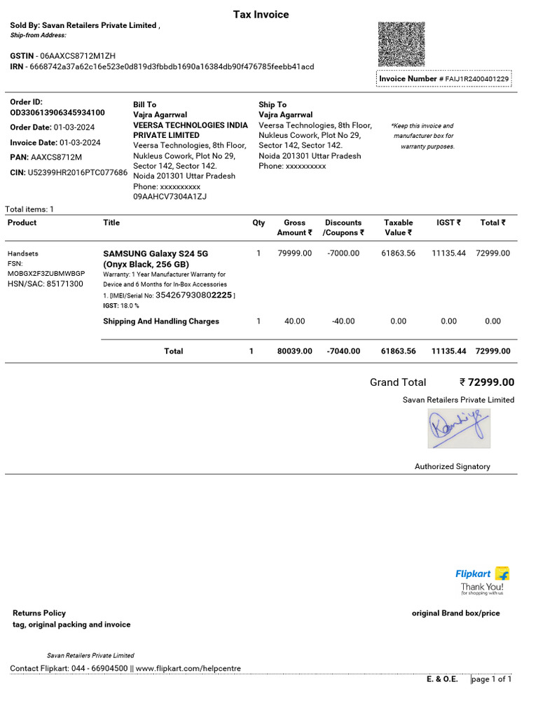 Samsung Bill | PDF | Tablet Computer | Consumer Electronics