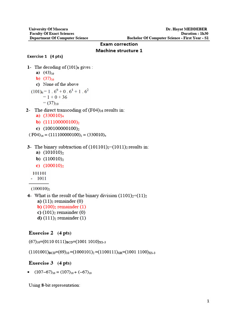 Exam Correction-Machine Structure 1 (1) | PDF