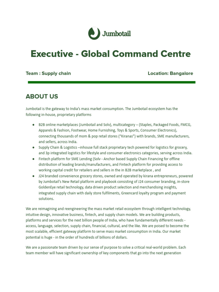 Job Description - Executive - Global Command Centre | PDF | Supply ...