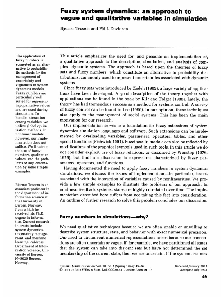 Fuzzy System Dynamics an Approach to Vague and Qualitative Variables in ...
