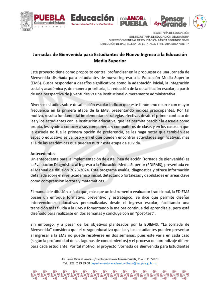 Jornadas de Bienvenida para Estudiantes de Nuevo Ingreso A La Educación ...