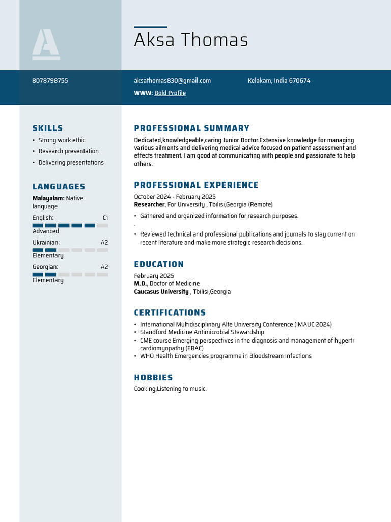 Aksa Thomas CV | PDF
