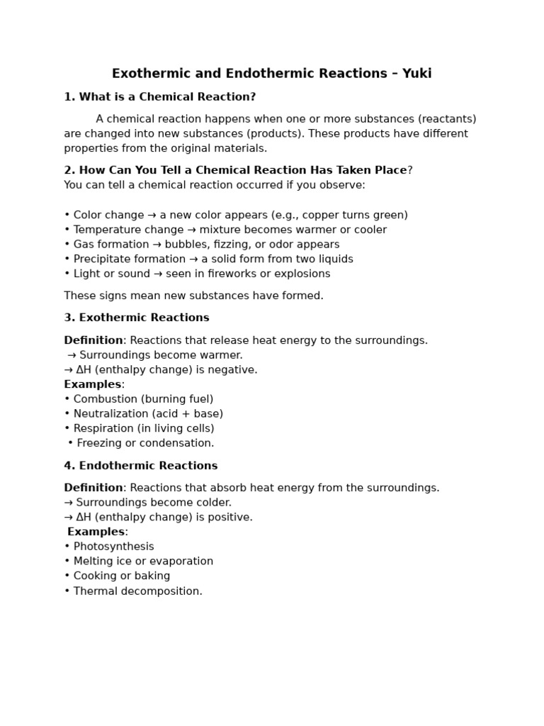 Exothermic and Endothermic Reactions | PDF | Chemical Reactions | Heat