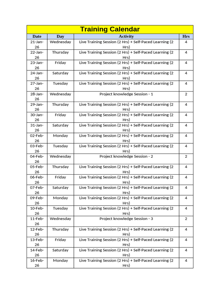 Training Calendar, Holiday For You To Come | PDF