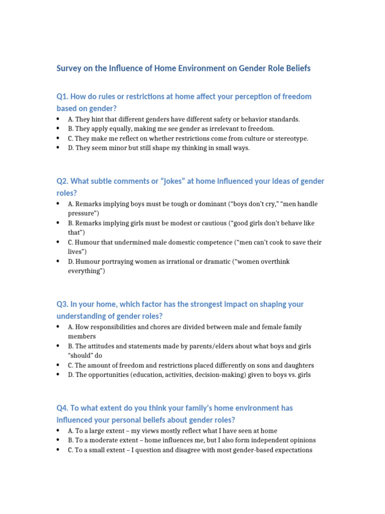 Home_Environment_Gender_Role_Survey | PDF | Gender Role | Gender