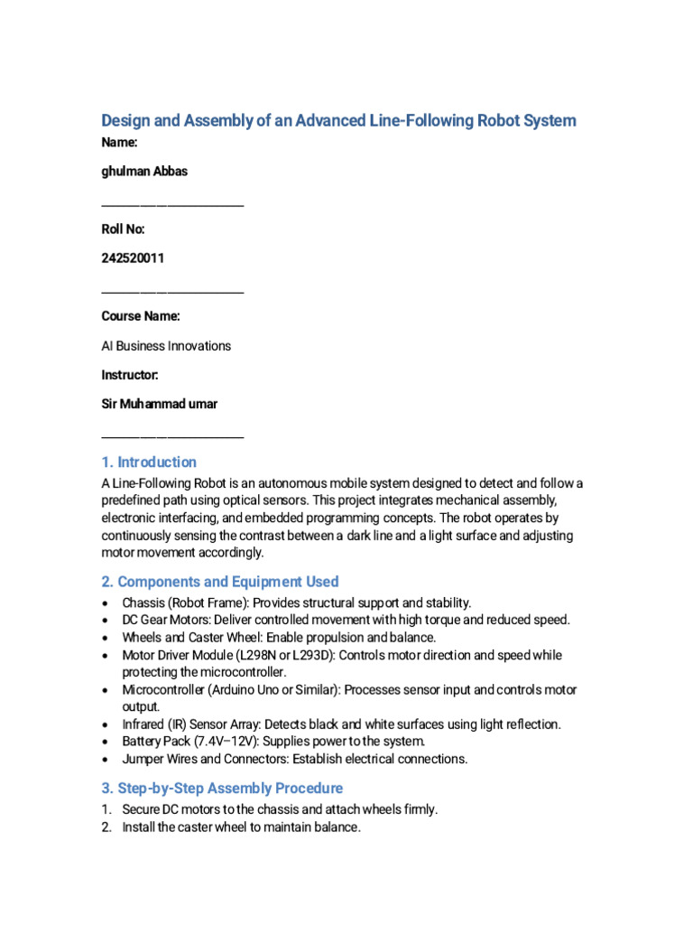 Advanced Line Following Robot Assignment | PDF | Robot | Robotics