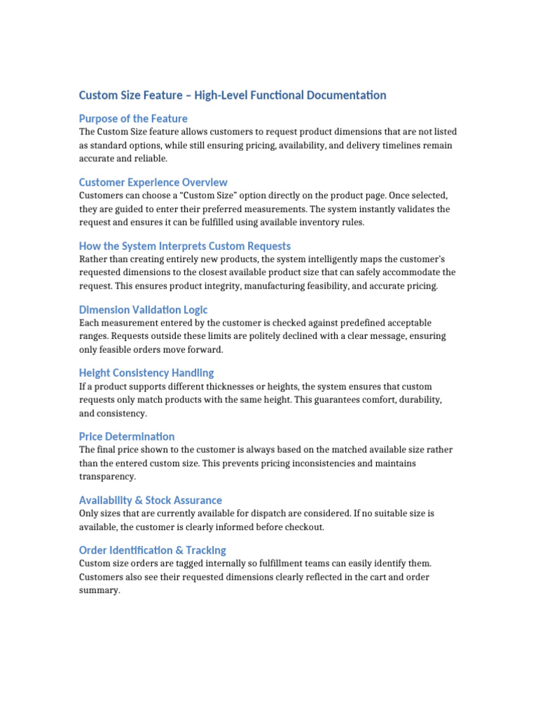 Custom Size Feature High Level Documentation | PDF
