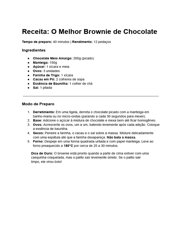Receita O Melhor Brownie | PDF