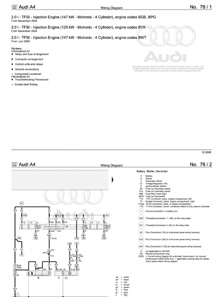 Audi A4 (B7_8E) Wiring - 078 - 2.0L - TFSI - Injection Engine (147 KW ...