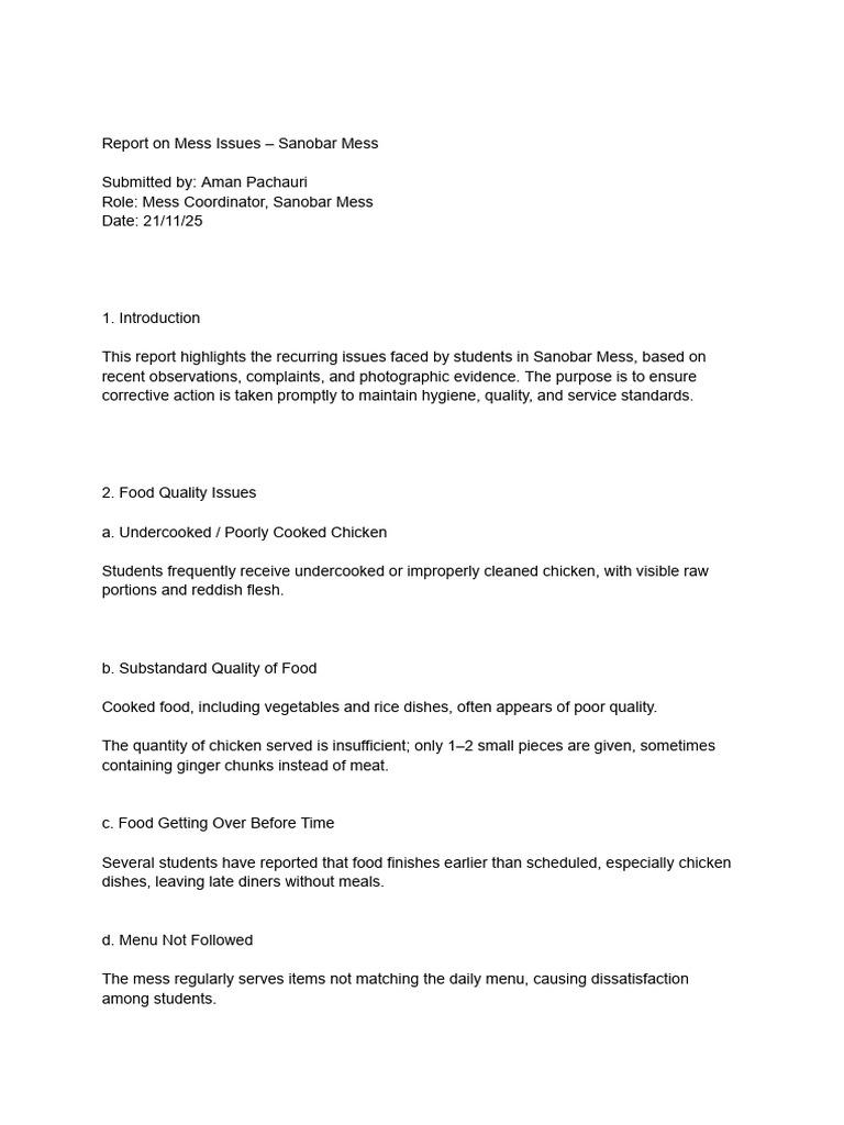 Mess Report | PDF