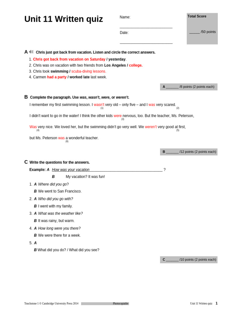 Unit 11 Written Quiz | PDF