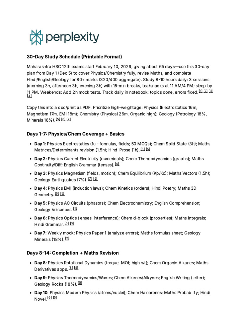 30-Day Study Schedule (Printable Format) | PDF | Physics | Physical ...