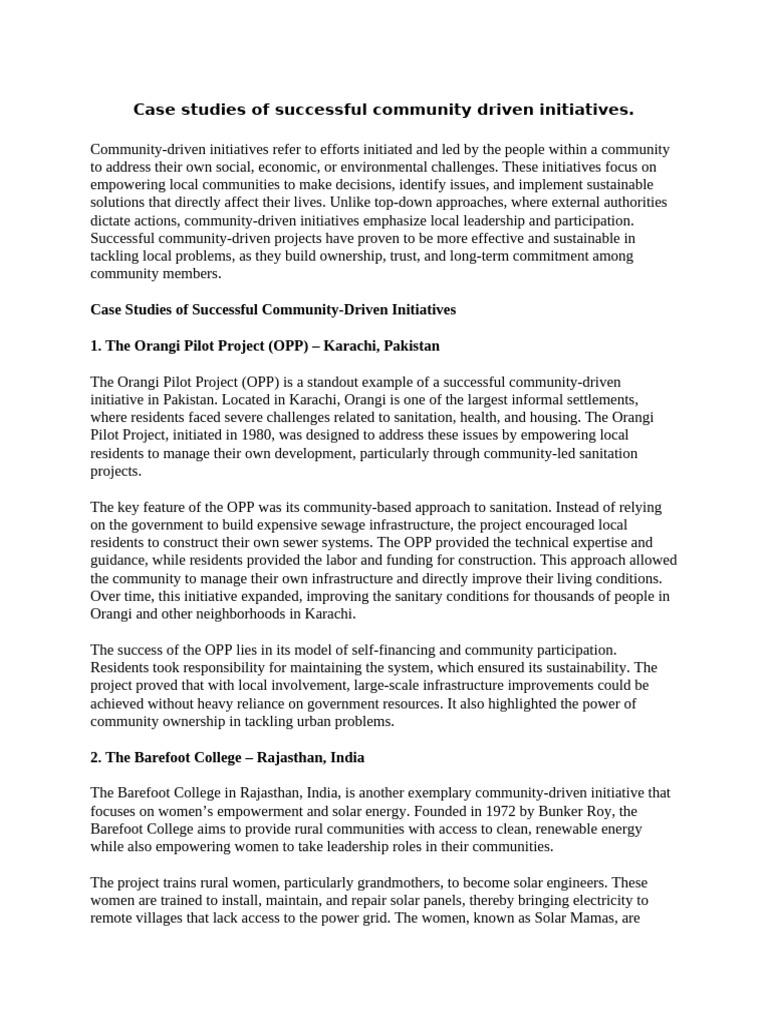 Visual Reference: Case Studies Of Successful Community Driven Initiatives Pdf