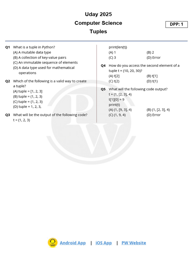 Tuples DPP 01 Uday 2025 | PDF | Computer Science | Software Engineering