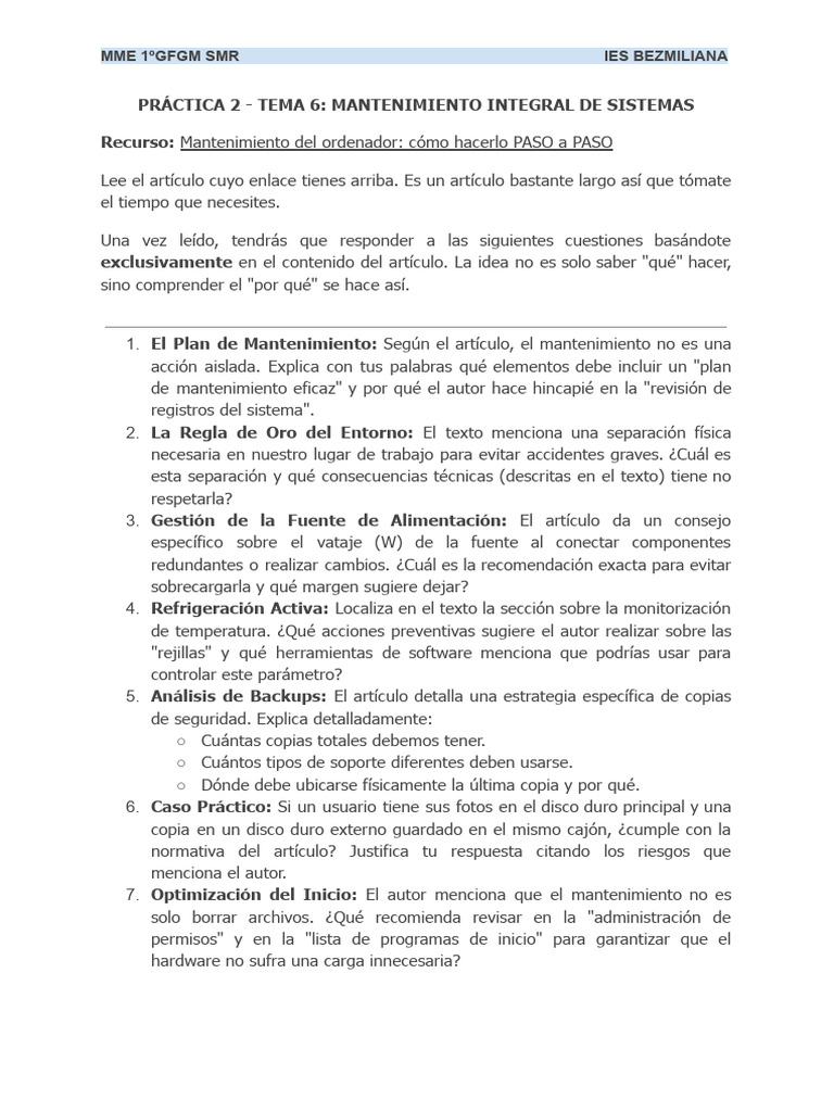 Práctica 2 - Tema 6 (1) | PDF | Hardware de la computadora | Informática