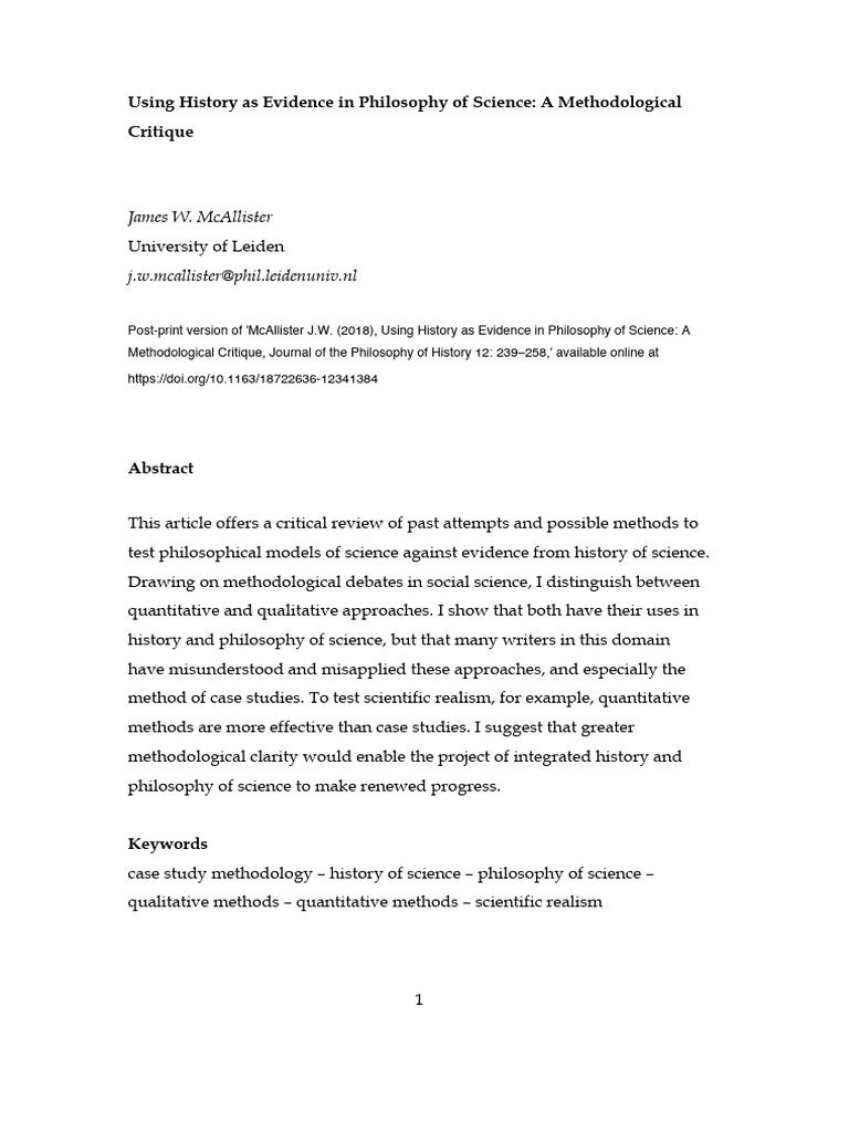 1887 - 74257-Using History As Evidence in Philosophy of Science - A ...