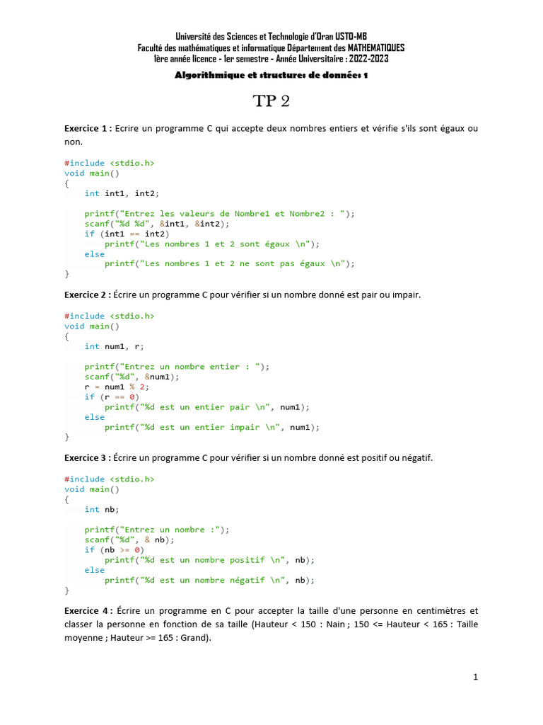 Solutions TP2 | PDF | Informatique | Mathématiques