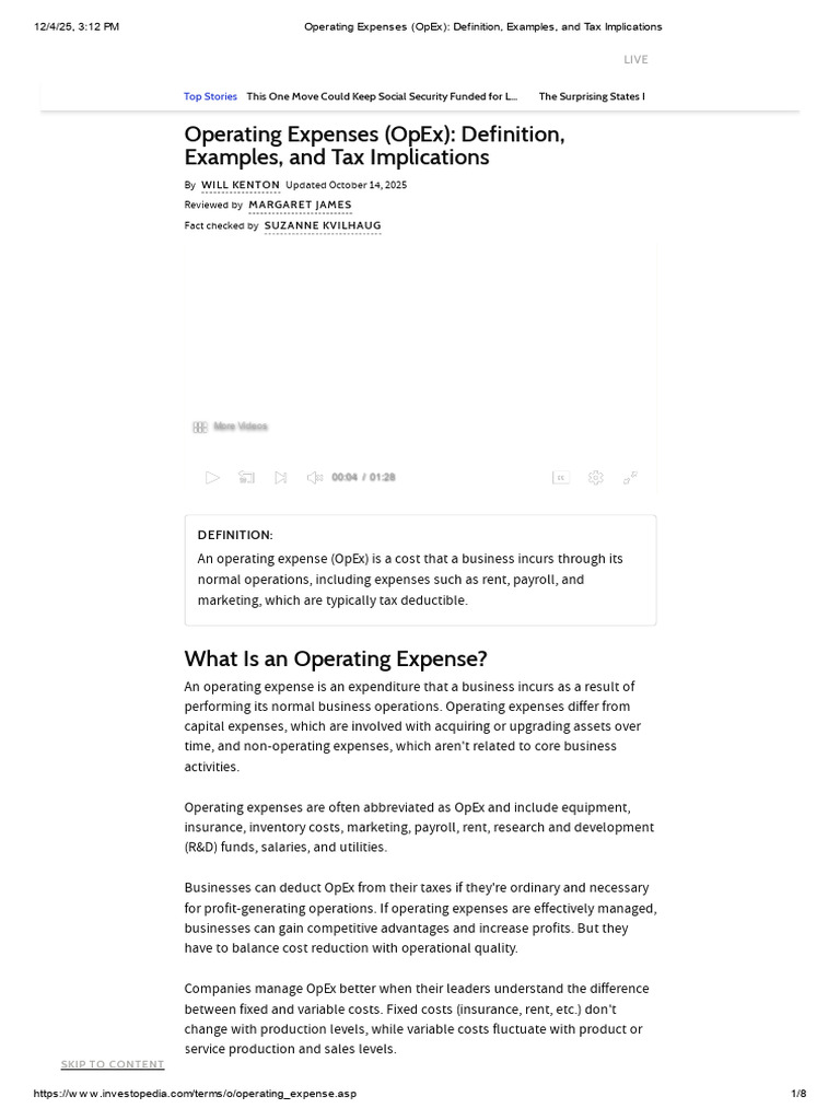 Operating Expenses (OpEx) - Definition, Examples, and Tax Implications ...