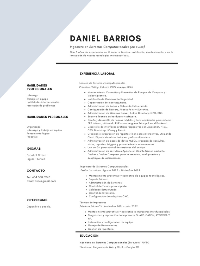 CV Daniel | PDF | Mi sql | Ingeniería de software