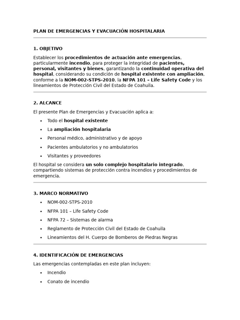 Plan de Emergencias y Evacuación Hospitalaria | PDF | Hospital