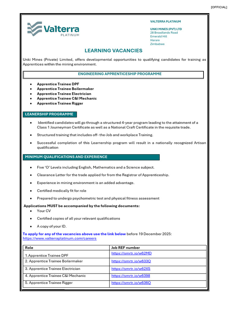 Apprentice Trainee Vacancies 2025 Advert | PDF | Apprenticeship ...
