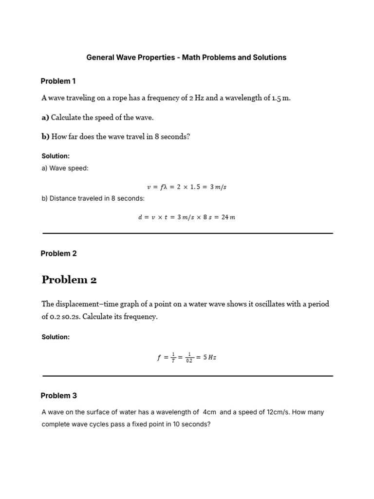 General Wave Properties - Math Problems and Solutions | PDF