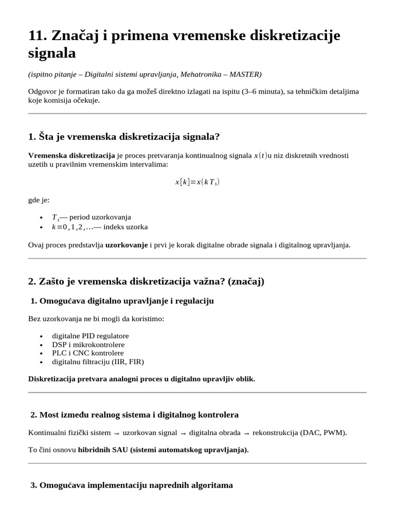 11. Značaj i Primena Vremenske Diskretizacije Signala | PDF