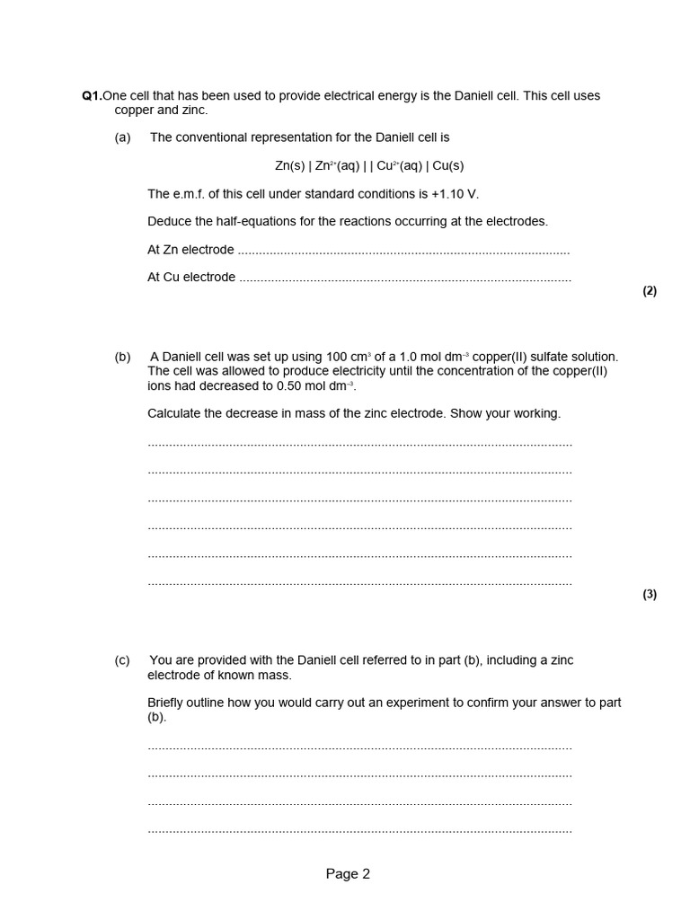 Electrode Potentials & Cells 2 QP | PDF | Electrode | Redox