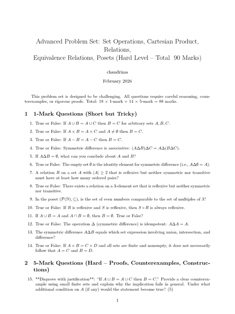 Problem Set - Set Relation | PDF | Set (Mathematics) | Empty Set