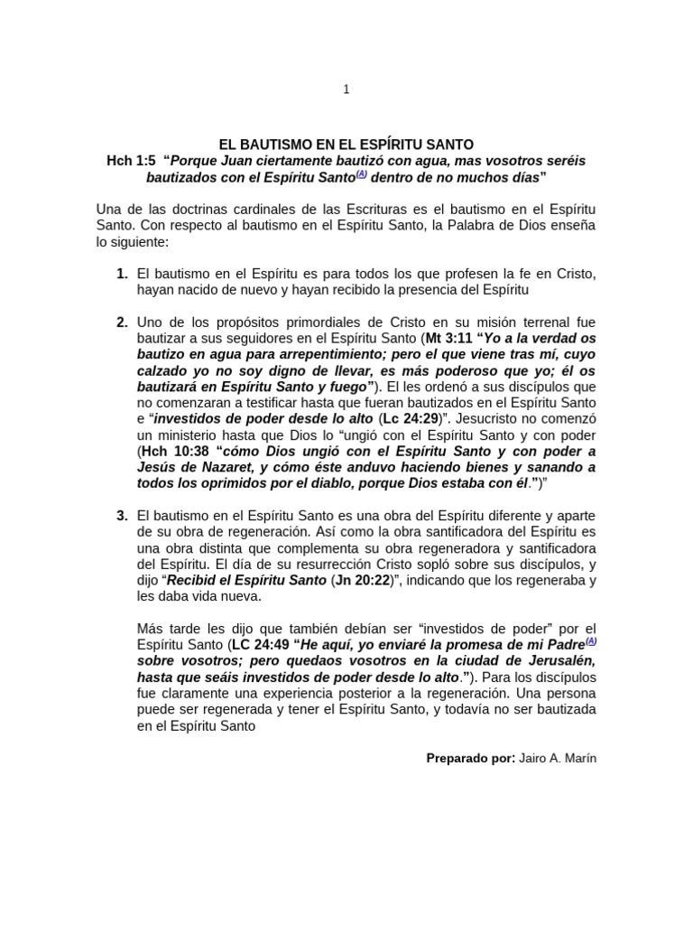 El Bautismo en El Espíritu Santo | PDF | Bautismo | espíritu Santo