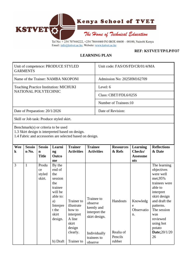 Learning Plan Practical Week 3A | PDF | Clothing | Fashion