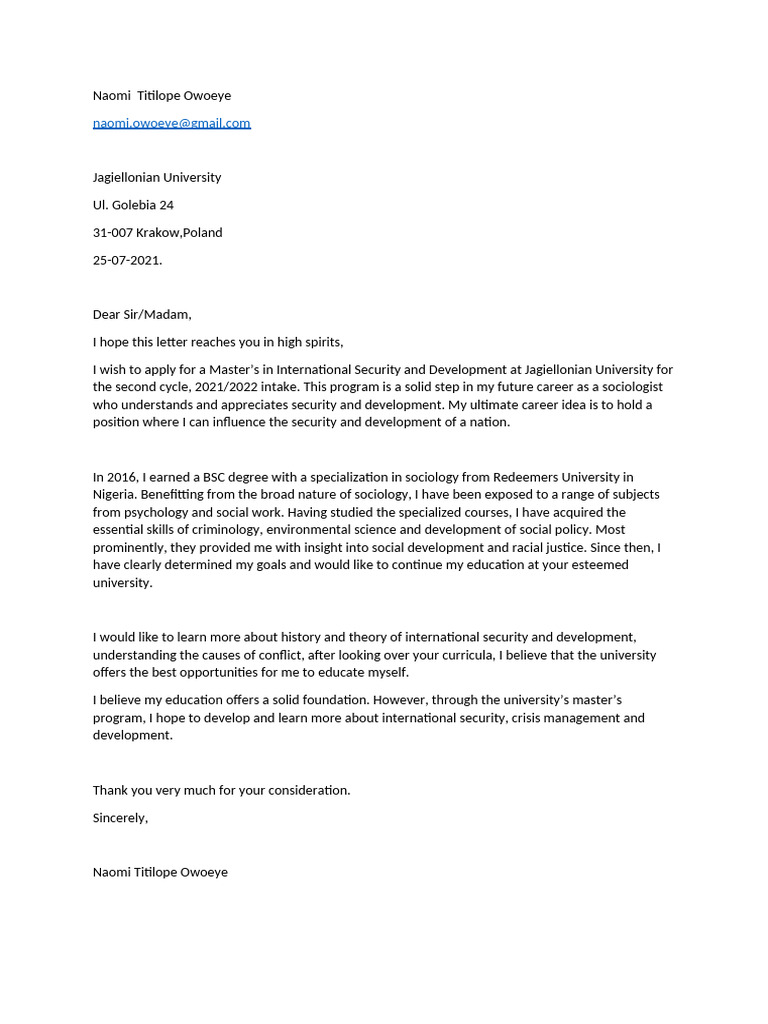 Movitation Letter - Copy | PDF
