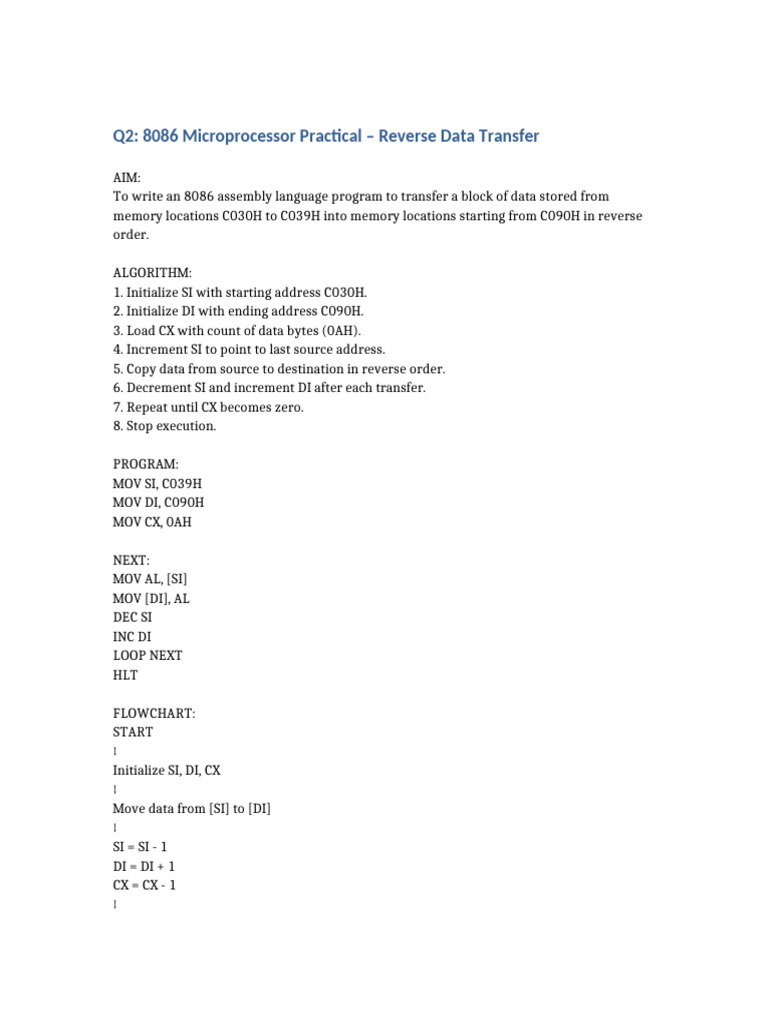 8086 Q2 Reverse Data Transfer | PDF