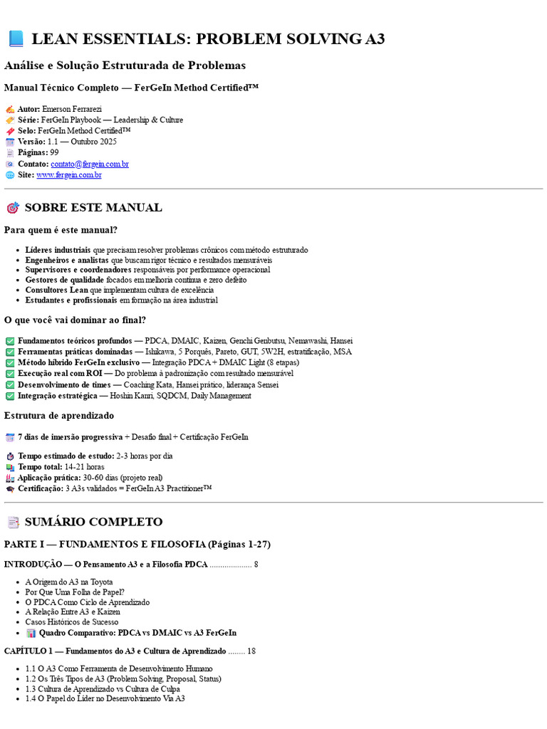 Lean Essentials - Problem Solving A3 - Manual Completo FerGeIn | PDF ...