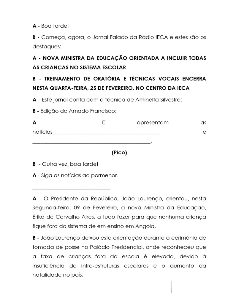 PDF Exercícios - Oratória - Fevereiro de 2026 | PDF | Angola