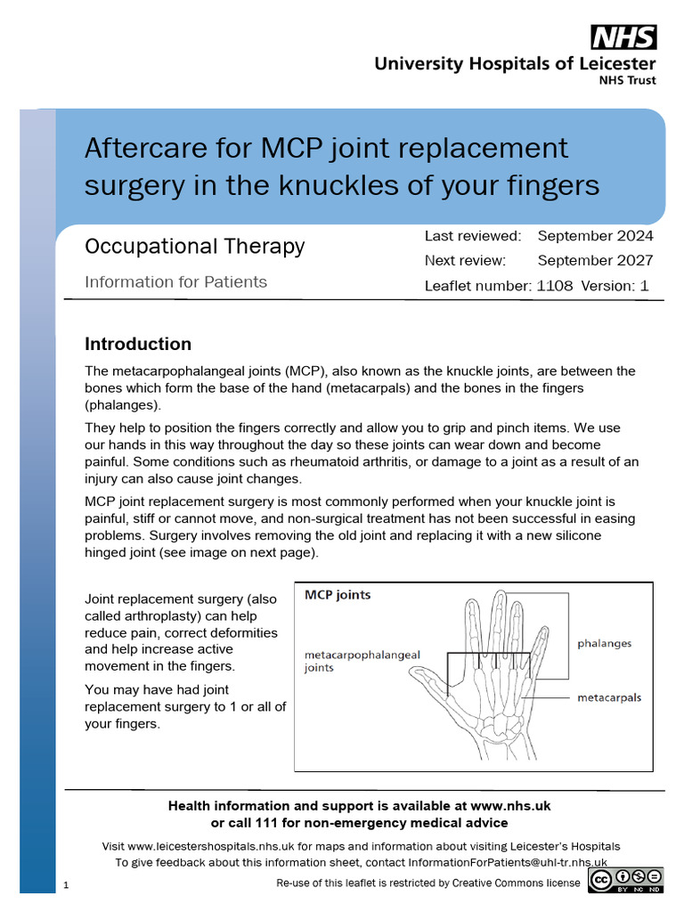 1108 - 092024 Aftercare For MCP Joint Replacement Surgery in The ...